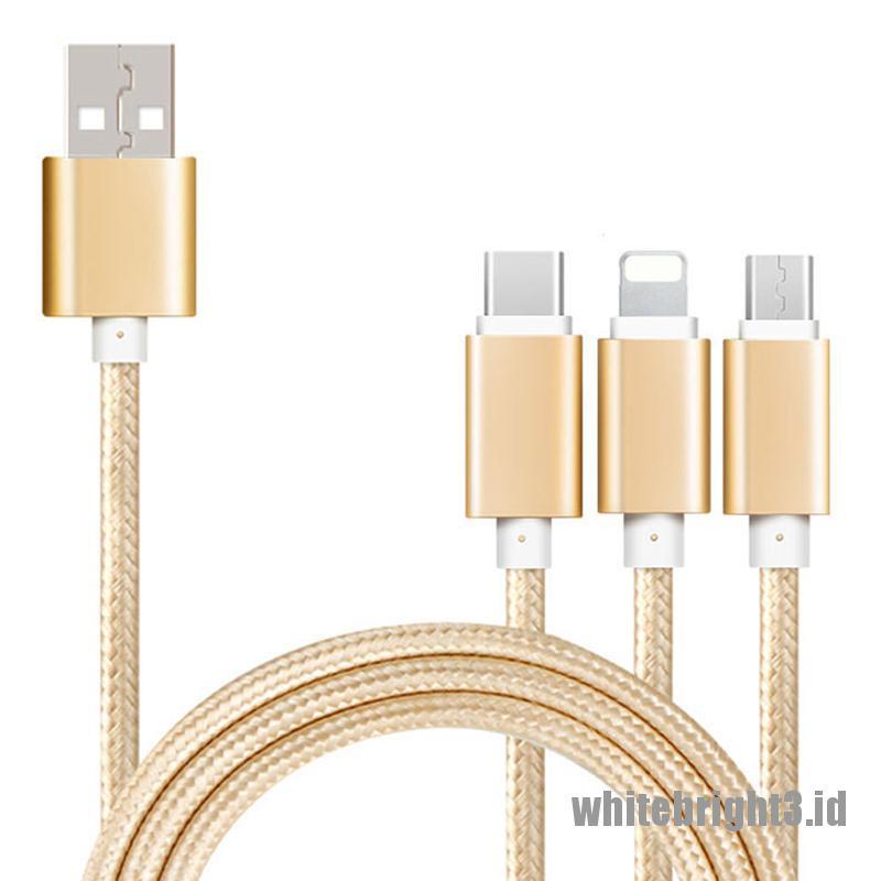 &lt; White3 &gt; 3 in 1 Kabel Data / Charger Micro USB / Type C Untuk iPhone