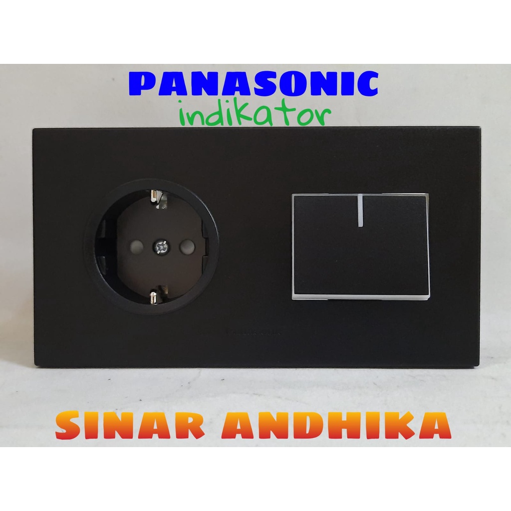 STOP KONTAK + SAKLAR ENGKEL LEBAR INDIKATOR HITAM PANASONIC WESJP 11212B+WESJ 5581B