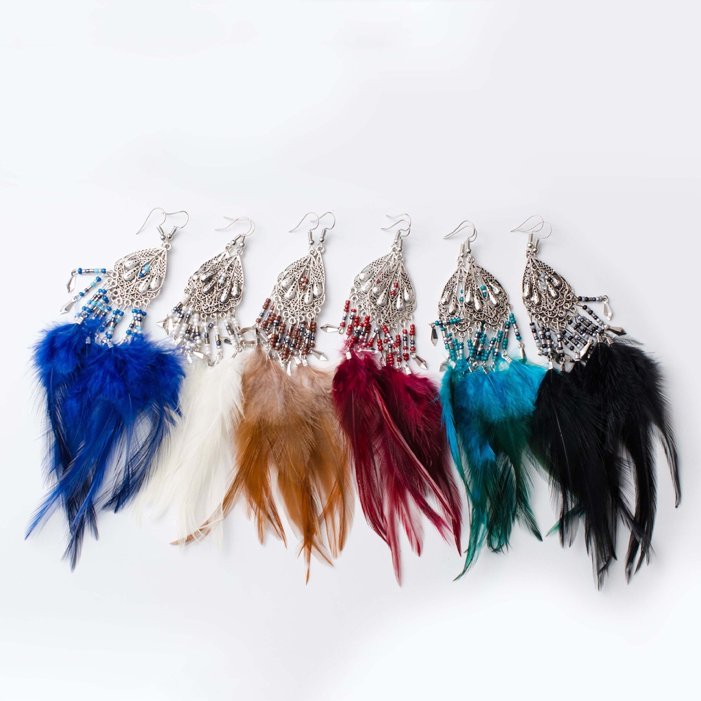 Hu Hu Hu Hu Hu Alat Bantu Pasang Kacamata♡ 1 Pasang Anting Rumbai Bulu Gaya Bohemia Etnik Untuk Wanita