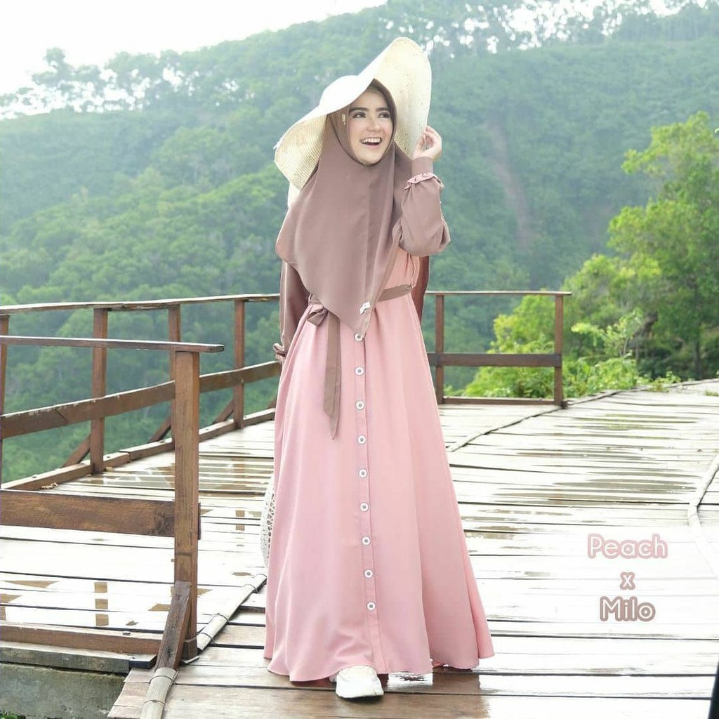 FMOS Mecca Gamis Syari Size S M L XL Fashion Muslim Gamis Terbaru 2021-Peach