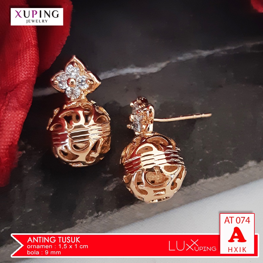 AT 074 Anting Xuping Premium Quality Bola Kristal Boba Perhiasan Wanita Lapis Emas 18K Aksesoris Dewasa Luxx Xuping