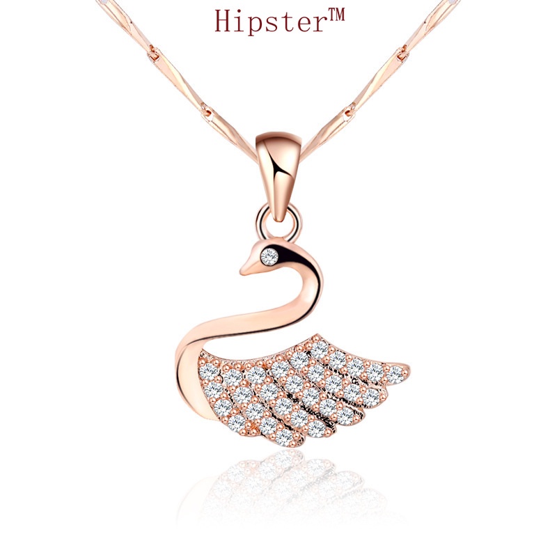 Hot Sale Luxury Moissanite Rose Gold Swan Pendant Silver Necklace