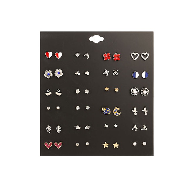 LRC Anting Set Fashion Color Love Star Flower Stud Earrings Set D60879