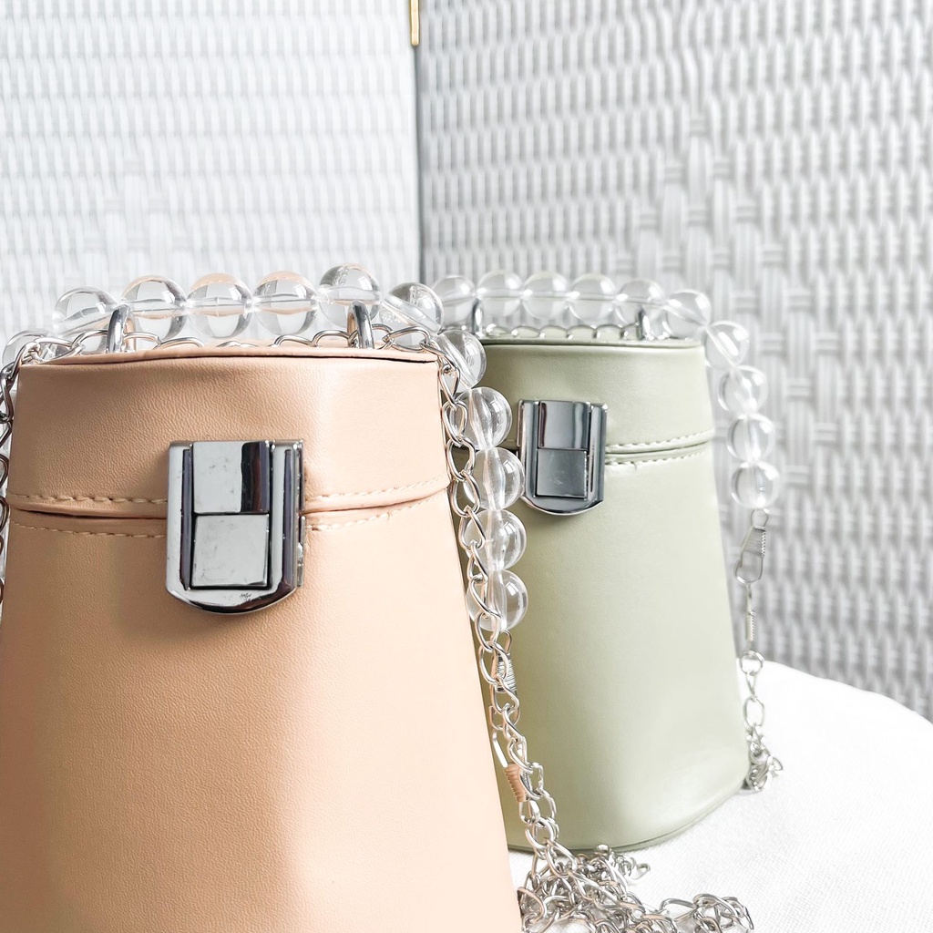 TAS SELEMPANG TALI MUTIARA TRANSPARAN TERMURAH, HANDBAG CASUAL POLOS TALI MUTIARA FASHION WANITA BIS