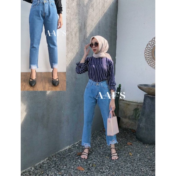 UNDERHOLE BOYFRIEND SOBEK  // BOYFRIEND JEANS RIPPED BAWAH // CELANA JEANS BOYFRIEND SOBEK // CELANA