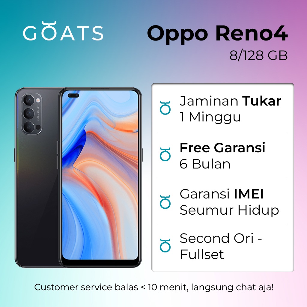 Oppo Reno4 Second Seken Bekas Garansi 6 Bulan - Fullset 100% Original Ori Asli Mulus Like New