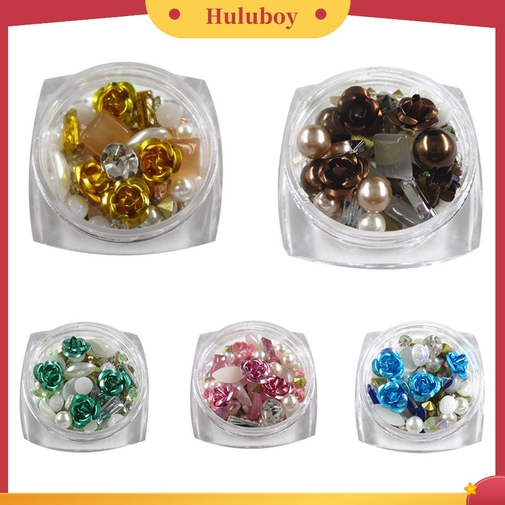 Huluboy Huluboy♡ Bunga Mawar 3D Dengan Mutiara Imitasi Untuk Dekorasi Manicure