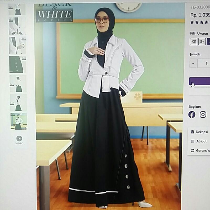 gamis tuneeca hitam putih lady on prim