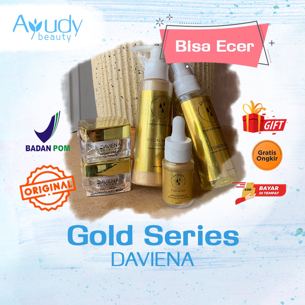 [ Bisa COD ] Daviena Paket Wajah Gold Series Skincare Perawatan Penghilang bekas Jerawat Flek Hitam 