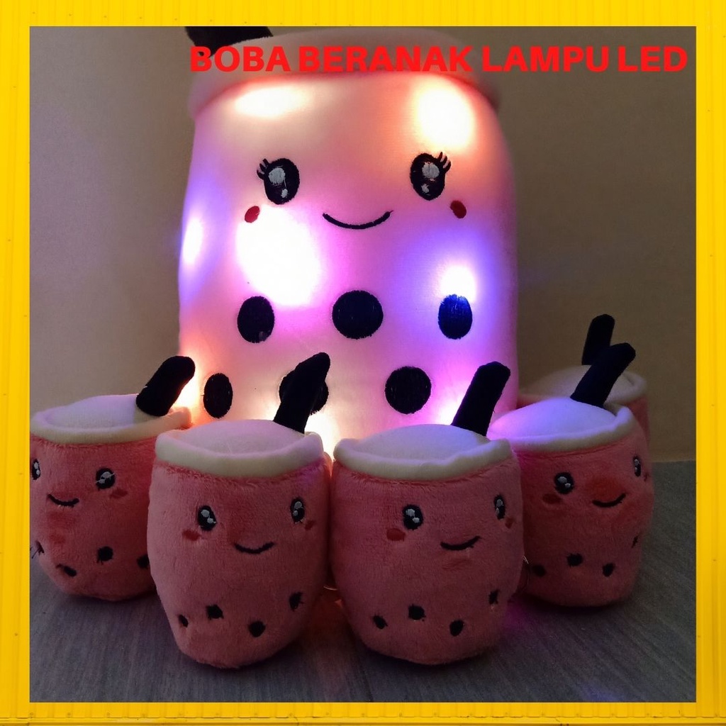 Boneka Boba Beranak Milk Tea Lampu LED Cantik  Kedip Mewah