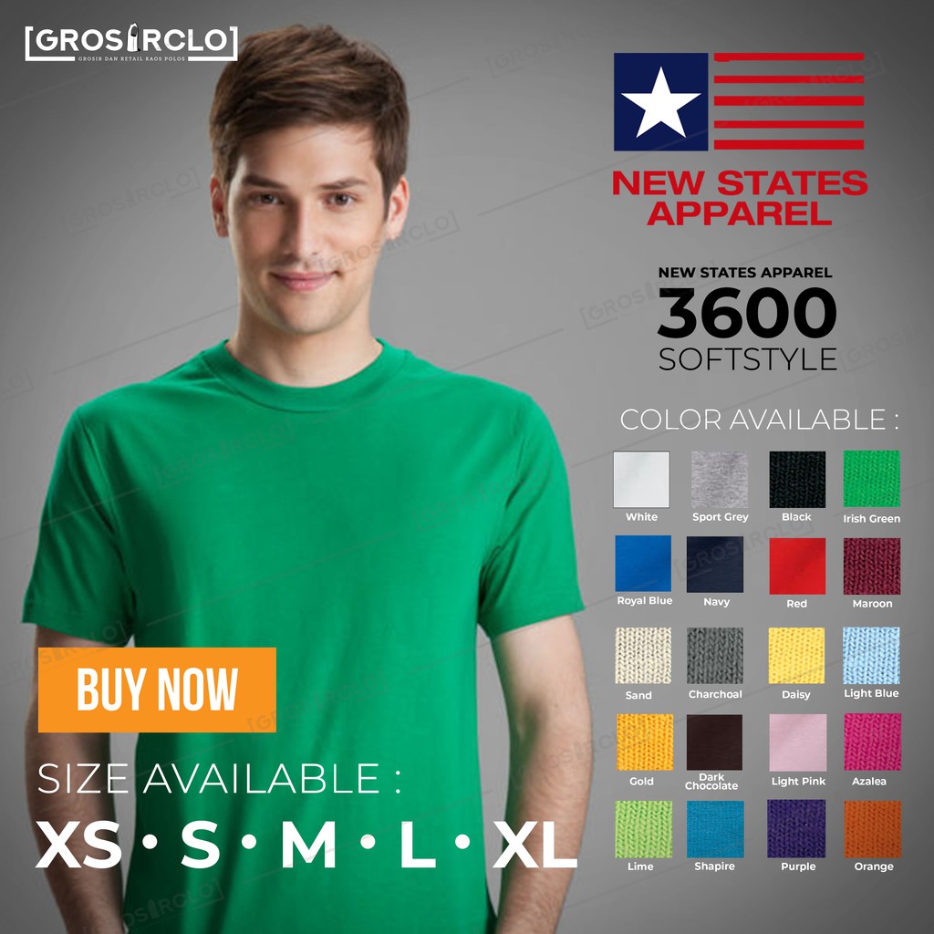  Kaos  Polos  NEW  STATES  APPAREL  NSA SOFTSTYLE 3600 