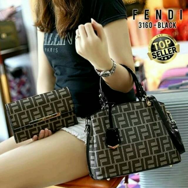 Tas Handbag Wanita FENDI 2in1 Set Dompet Series 3160 Semipremium Quality Best Sellers