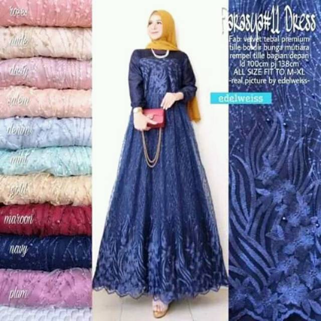 Gamis Brokat Farasya Dress Baju Kondangan Mewah Shopee Indonesia