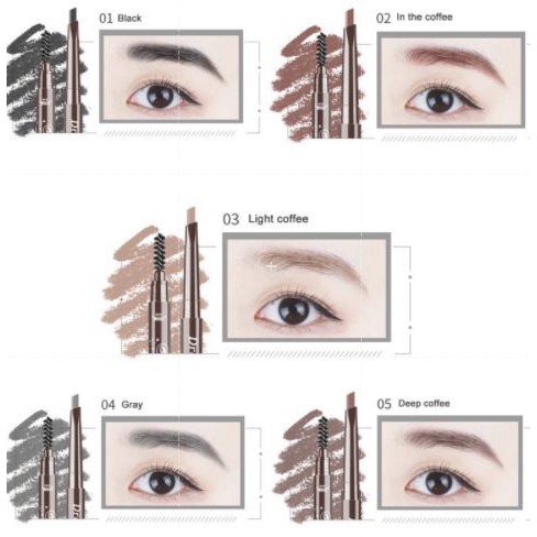 DNM Eyebrow Pencil Natural 2 in 1 Waterproff Tahan lama Alis Putar Drawing