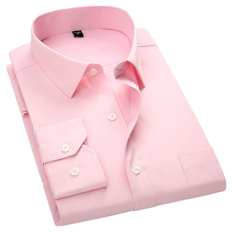 Kemeja Formal Pria Reguler Kain Katun Panjang Warna Pink M L XL