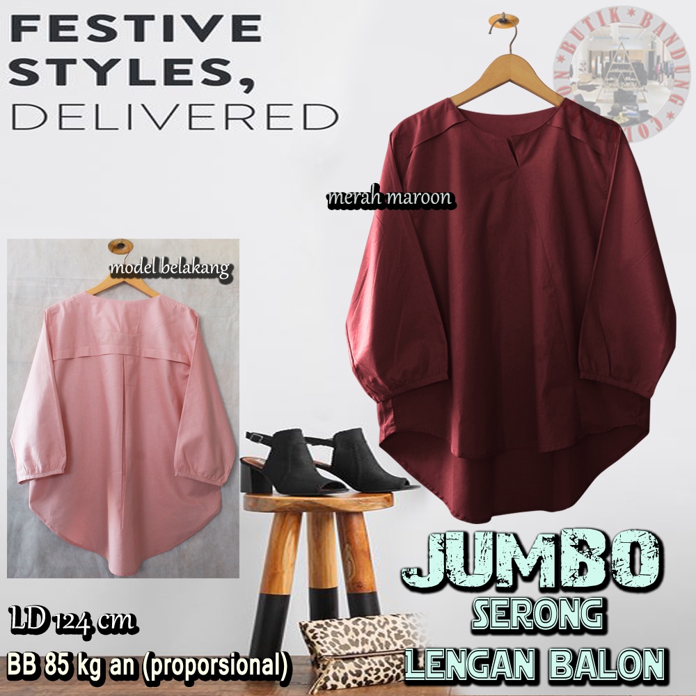 Baju Atasan Wanita / Blus Wanita Model Serong Bahu Lipat Jumbo-Maroon