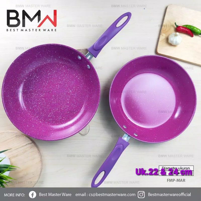 Terlaris Frypan Marble Set ( isi 2 ) BMW Full Colour UNGU Uk.22cm & 24cm
