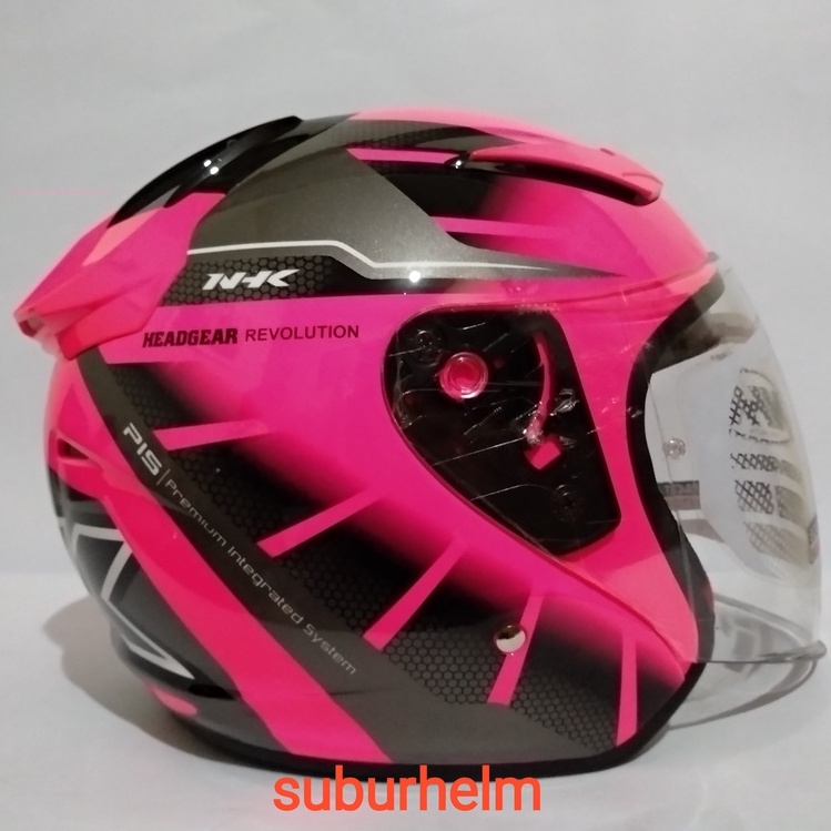HELM  NHK  R1  SE  OCTARIUM   PINK   FLUO SILVER  DOUBLE VISOR  HALF FACE  ORI  DEWASA