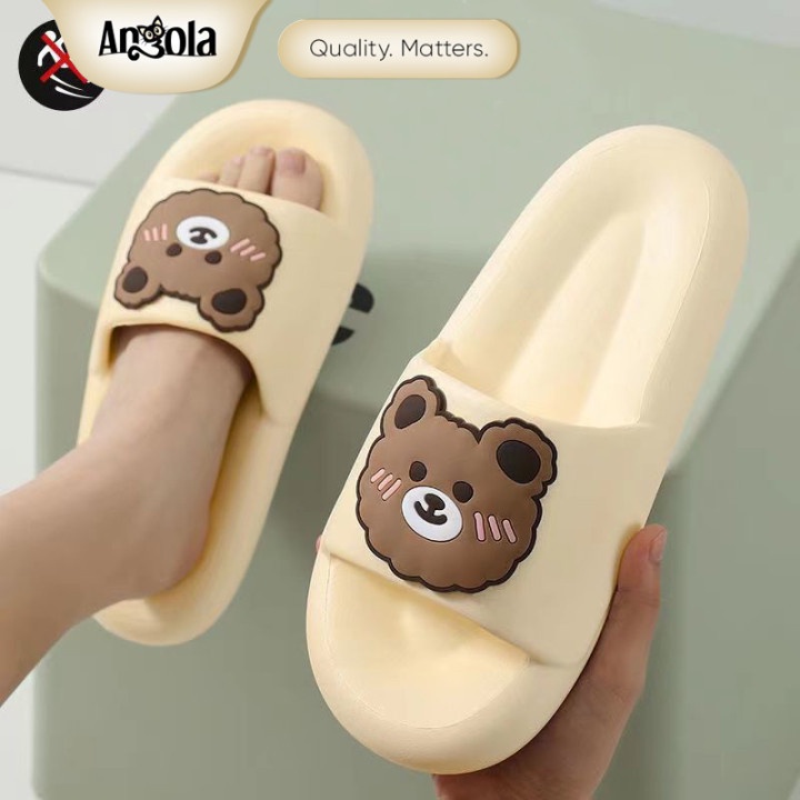 Angola Sandal Slip-On CuteBear H08 Sandal Rumah/Kamar Mandi Slipper Strap Comfy Cowok Cewek-Kuning