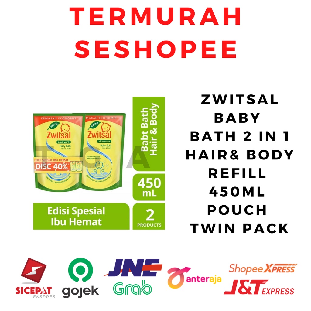 Zwitsal Baby Bath 2 in 1 Hair And Body Refill 450ml Pouch Twin Pack
