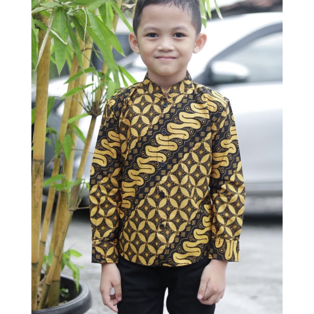 BatikBule Kemeja Batik Anak Slimfit Motif Casual Classic Warna Kuning