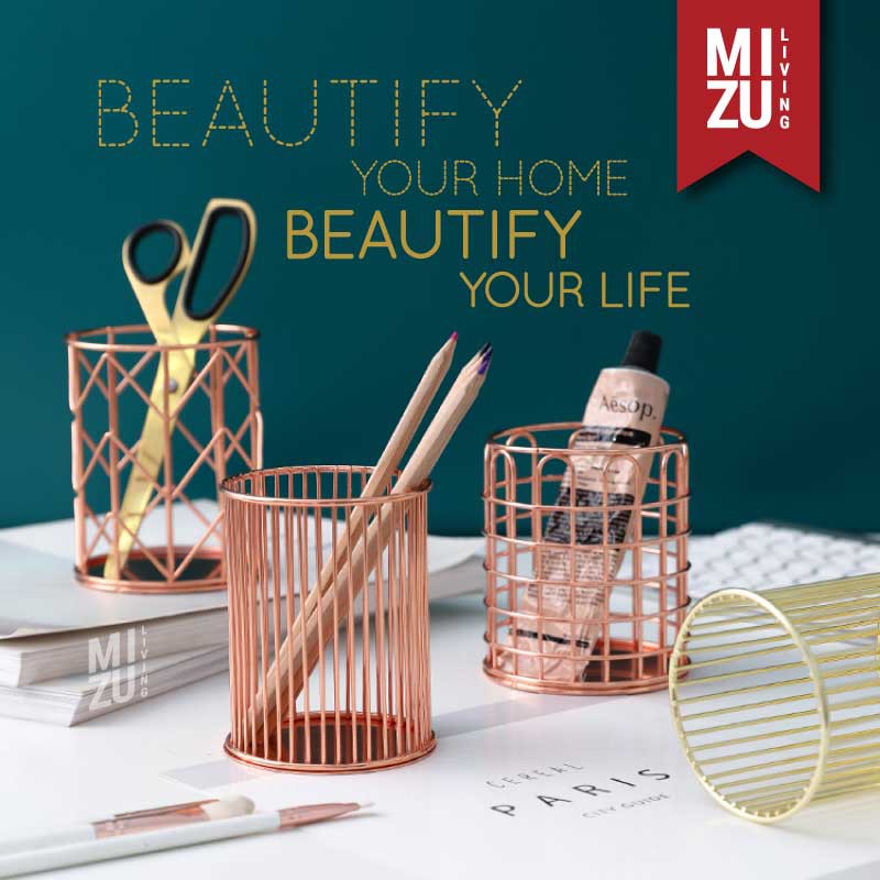 SUBLIMELY GOLDEN Wire Pen Holder Office Stationery Pencil Stand Tempat Alat Tulis ATK Serbaguna Emas