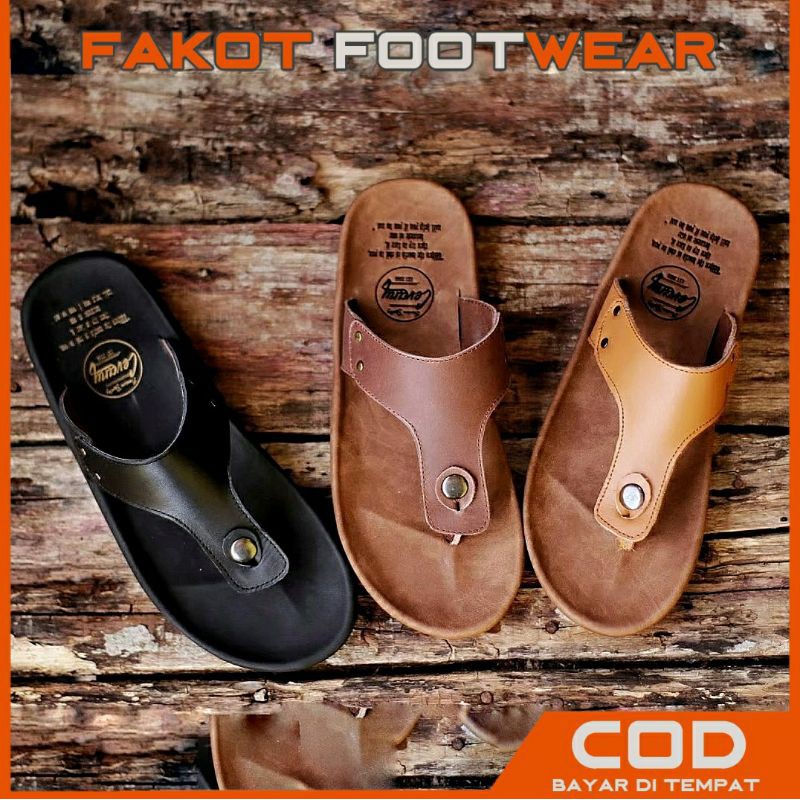 CLOVER BROWN |FAKOT X CEVANY | Sandal Pria Kulit Asli Original Sendal Cowok Terlaris