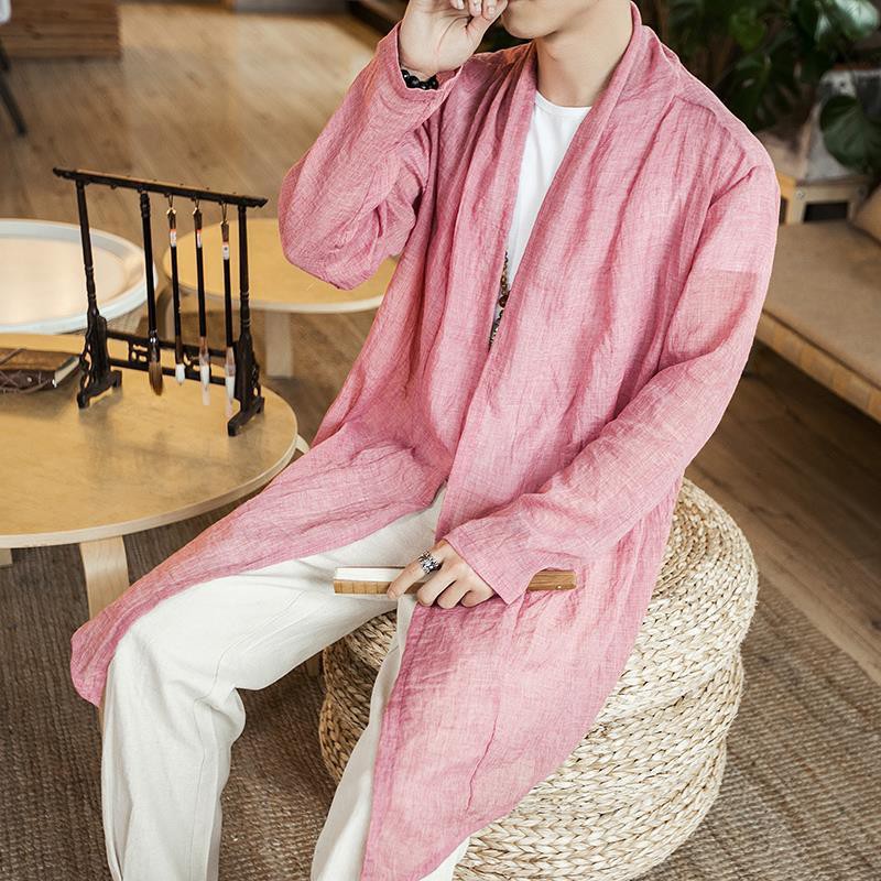 musim panas tipis katun dan linen jaket pria setengah panjang pakaian pelindung matahari longgar re