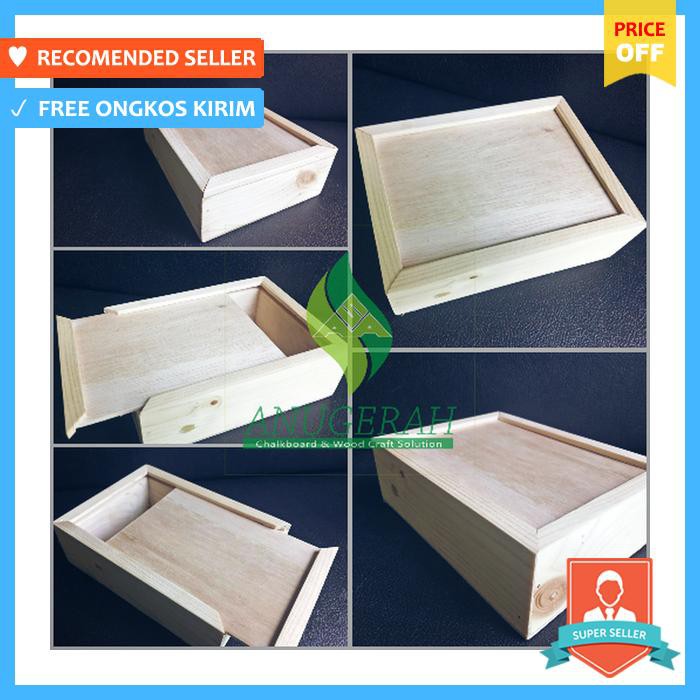  Sliding  Wooden Box Kotak  Kayu  Rustic Gift Box Serbaguna 