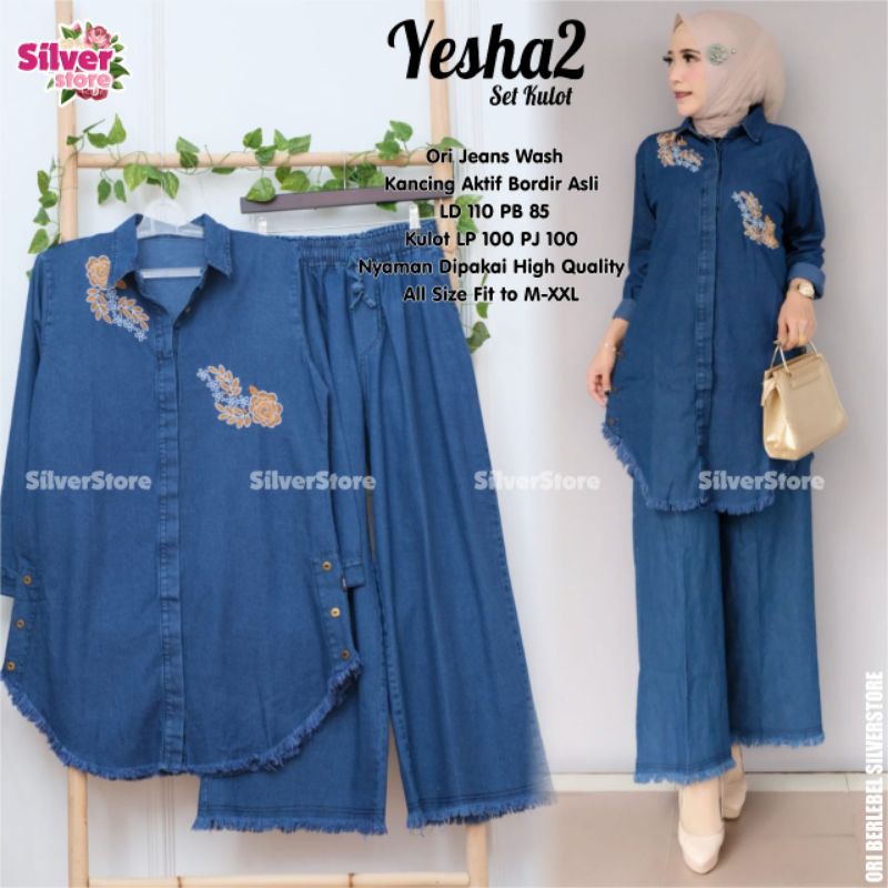 Yesha2 Setelan Kulot by Silver Store Setelan Kulot Bordir  Kemeja Jeans Busui Ld 110 Levis Halus