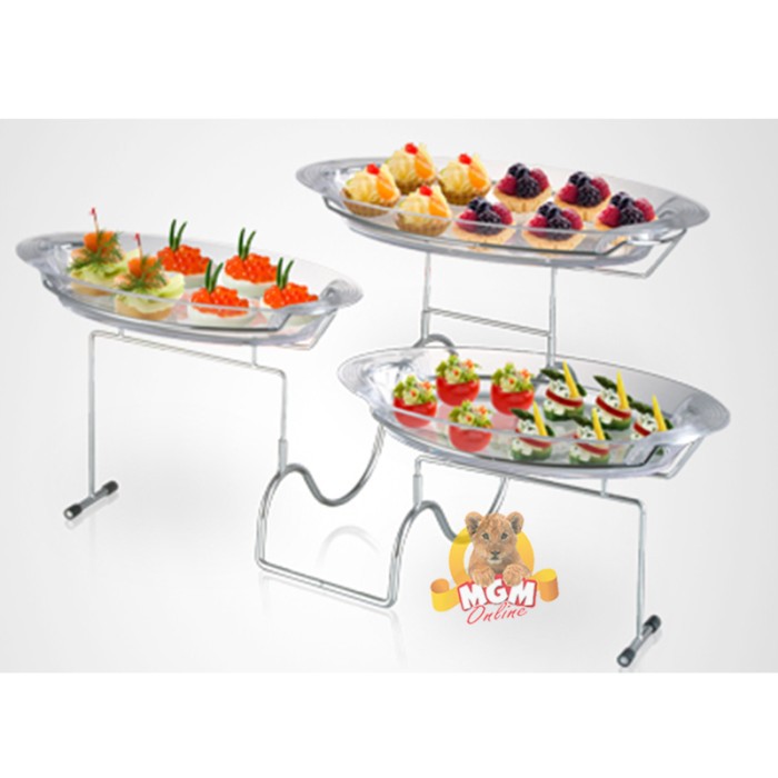 Piring susun 3 akrylic dgn Rak Stainless dessert tray 3tier stairway