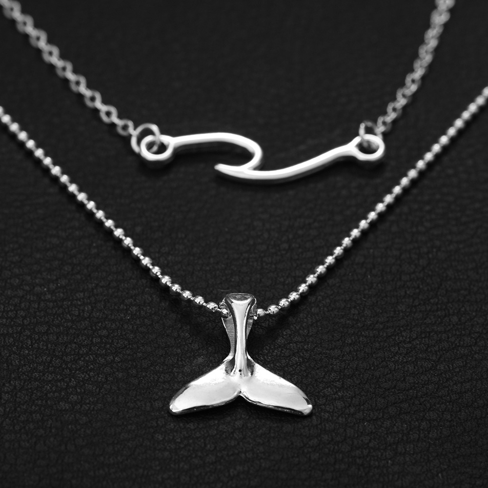 2pcs / Set Gelang Kaki Wanita Desain Gelombang Laut Whale Tail Warna Silver Gaya Bohemian Untuk Pantai