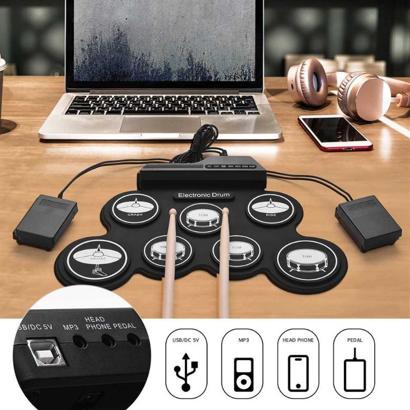 Drum Elektrik Electronic Digital Drum Kit 7 Pads Folding USB Power - G3003