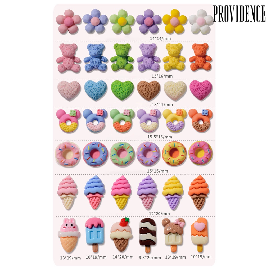 Providence 12Pcs / Set Hiasan Kuku Motif Kartun Bunga / Beruang Bahan Resin Untuk Nail Art / Manicure DIY