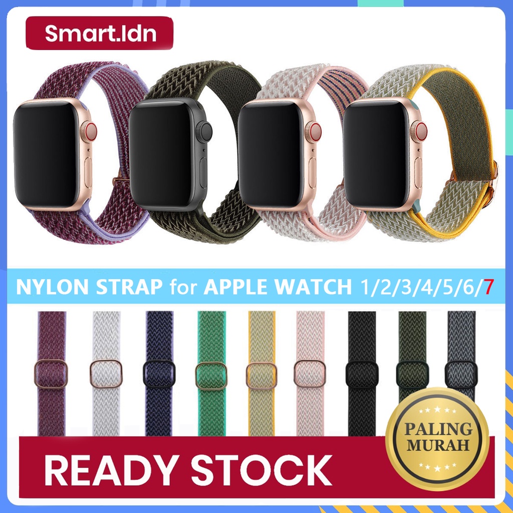 Apple watch Strap Nylon pola gelombang 38mm 40mm 41mm 42mm 44mm 45mm Series 1 2 3 4 5 6 7