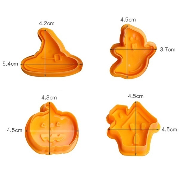 4pcs/set Halloween Cookie Mould / Biscuit Stamp Fondant Stamper  /3D Cookie Plunger Cutter / DIY Baking Mould Cookie Cutters For Kitchen Tools