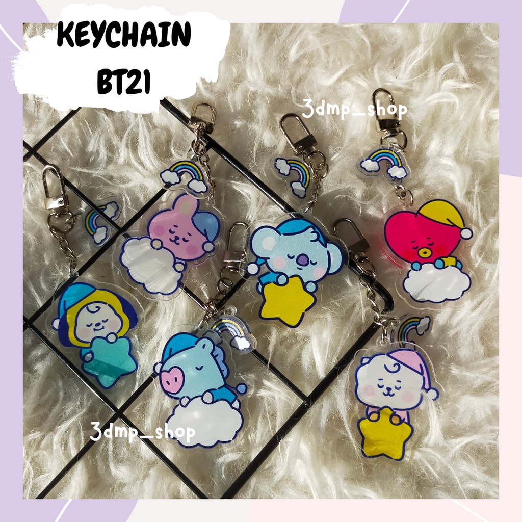 Gantungan Kunci Ganci Keychain BTS BT21 Bulu Tata Chimmy Shooky Mang Cooky 2bandul KPOP