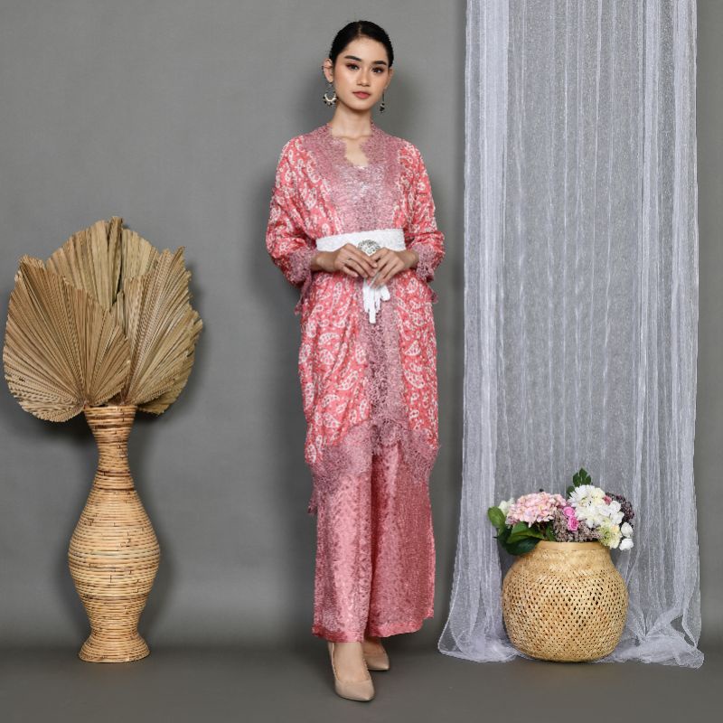 setelan outer batik renda dan rok lilit dan celana