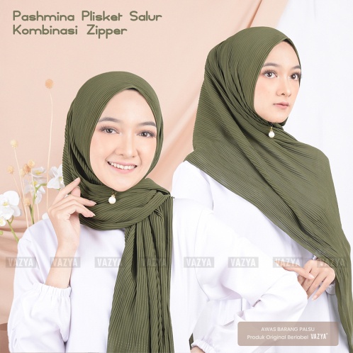 Hijab Jilbab Pashmina Plisket Zipper Instant Kekinian - Kerudung Pasmina Resleting Instan Ceruty Ter