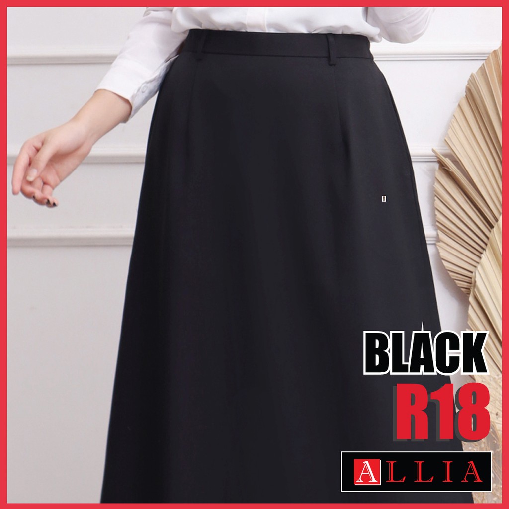 ALLIA R18 - Black M - 7L - Rok A Wanita - Rok Panjang Wanita - Rok kerja wanita - ROK HITAM