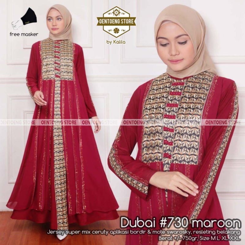 OK - 100% ASLI - DUBAI #730 BY OENTOENG STORE / BAJU ABAYA ARAB / ABAYA MAROON JERSEY MIX CERUTY