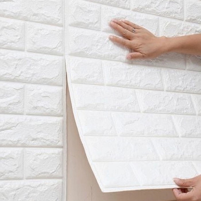 Wallpaper 3D Brick Foam Putih 3mm - Wall Sticker Dekorasi Dinding Bata