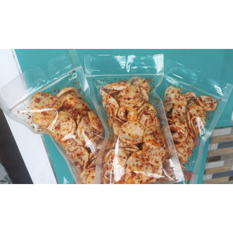 

paket hemat 10 ribu dapat 3 pcs kerupuk bawang bantat pedas daun jeruk isi per pcs 60 gram