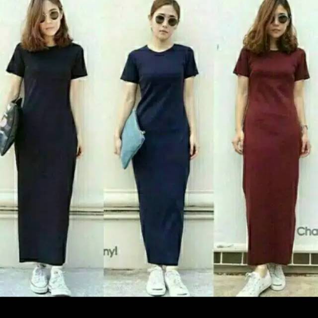 DRESS ELSA PLAIN MAXI BAHAN SPANDEX FIT L