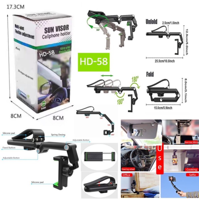 Holder HD58 Universal 360 Rotation Car Mount Handphone Holder Hp ABS Material Penyangga Hp HD-58