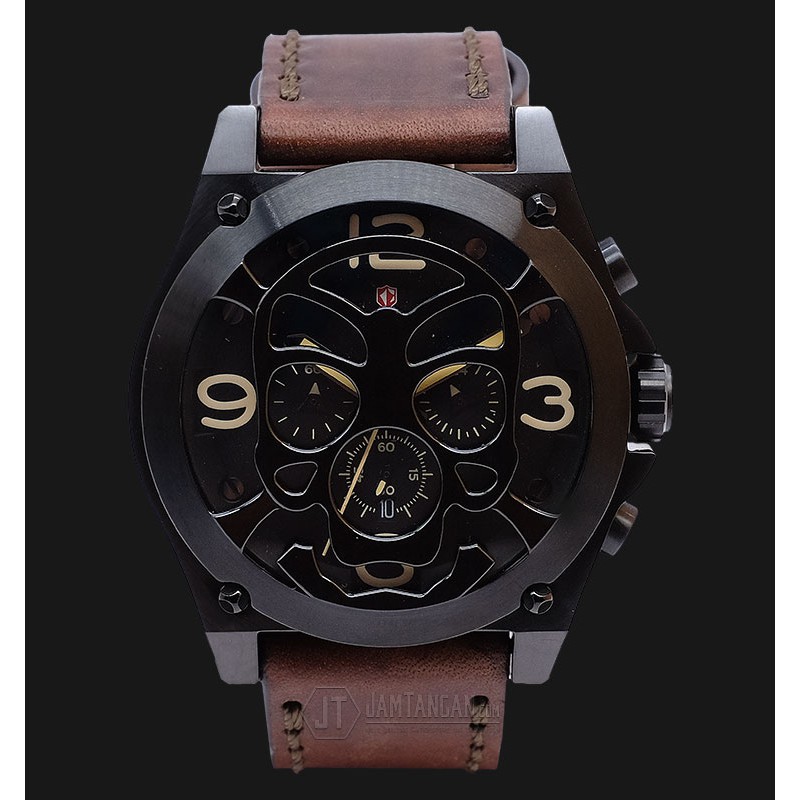 Expedition EXF-6699-MCLIPBABO Man Black Dial Brown Leather Extra Skull Bracelet