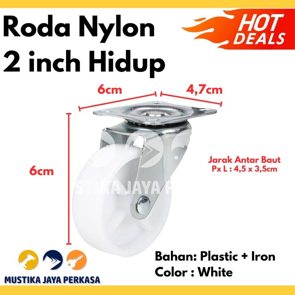 Roda Nylon Hidup 2 Inch/ Roda Nilon 2&quot; / Roda Etalase Hidup ( Berputar )