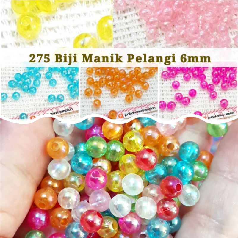 275 biji Mote AB Monte Manik 6mm Bulat  Transparan Pelangi Bahan Strap Mask Korea