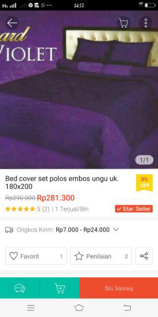 Fata Bed Cover Set Fata Polos Ungu Uk.180x200/160x200