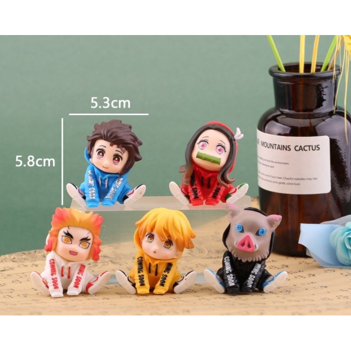 Cake Topper Kue Mini Action Figure Demon Slayer isi 5 Kimetsu No Yaiba